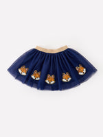 Rylee Faith Designs - FALL Girls Navy Fox Sequin Tulle Tutu Skirt