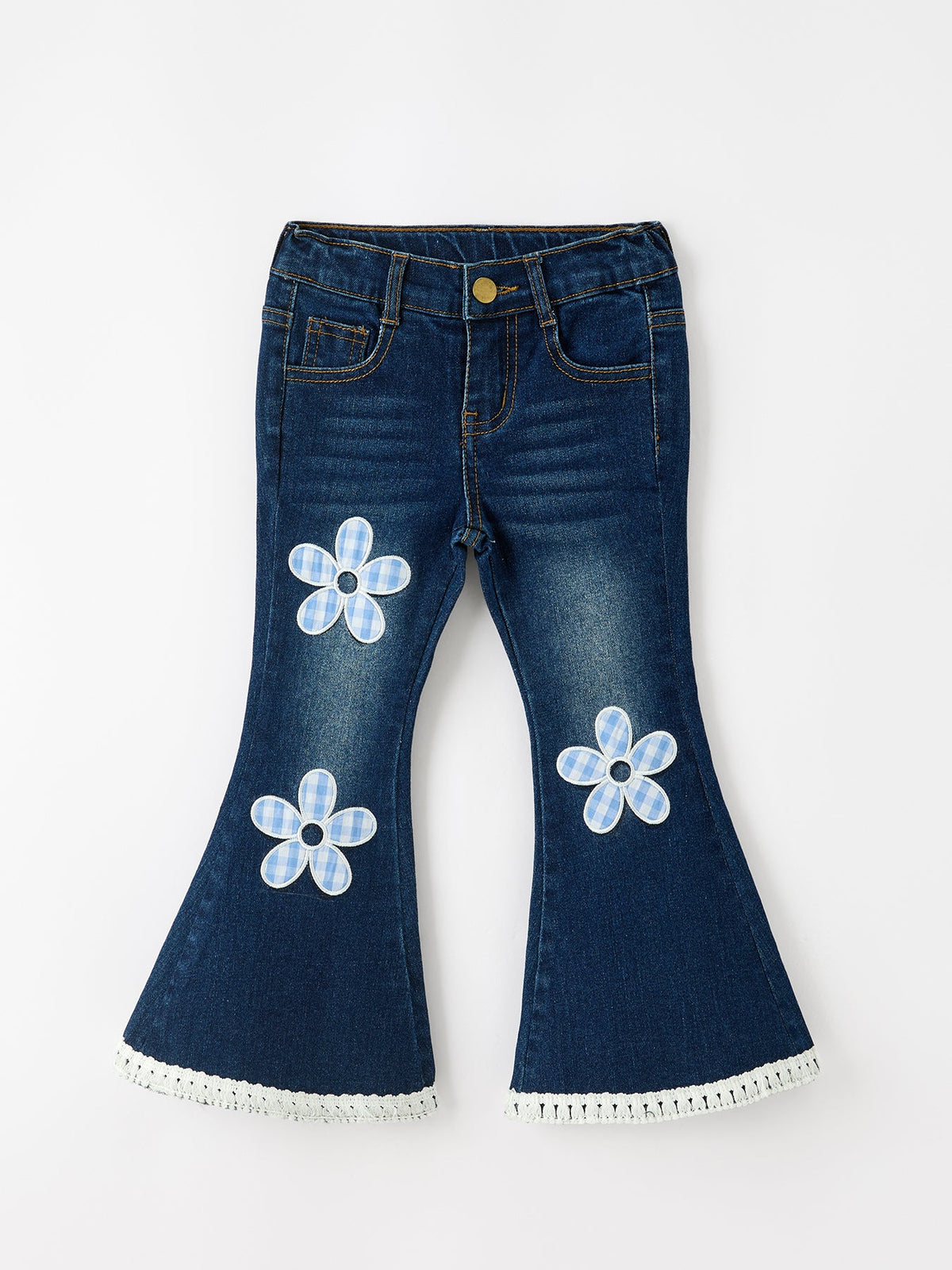 Rylee Faith Designs - FALL Girls Floral Appliqué Denim Bell Bottom Jeans