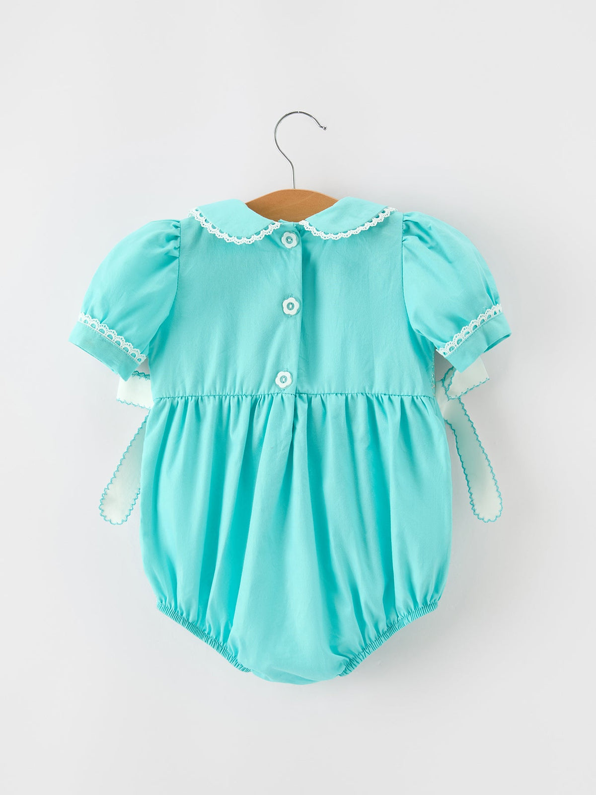 Rylee Faith Designs - FALL Girls Aqua Smocked Floral Bow Bubble Romper - alternate view 2