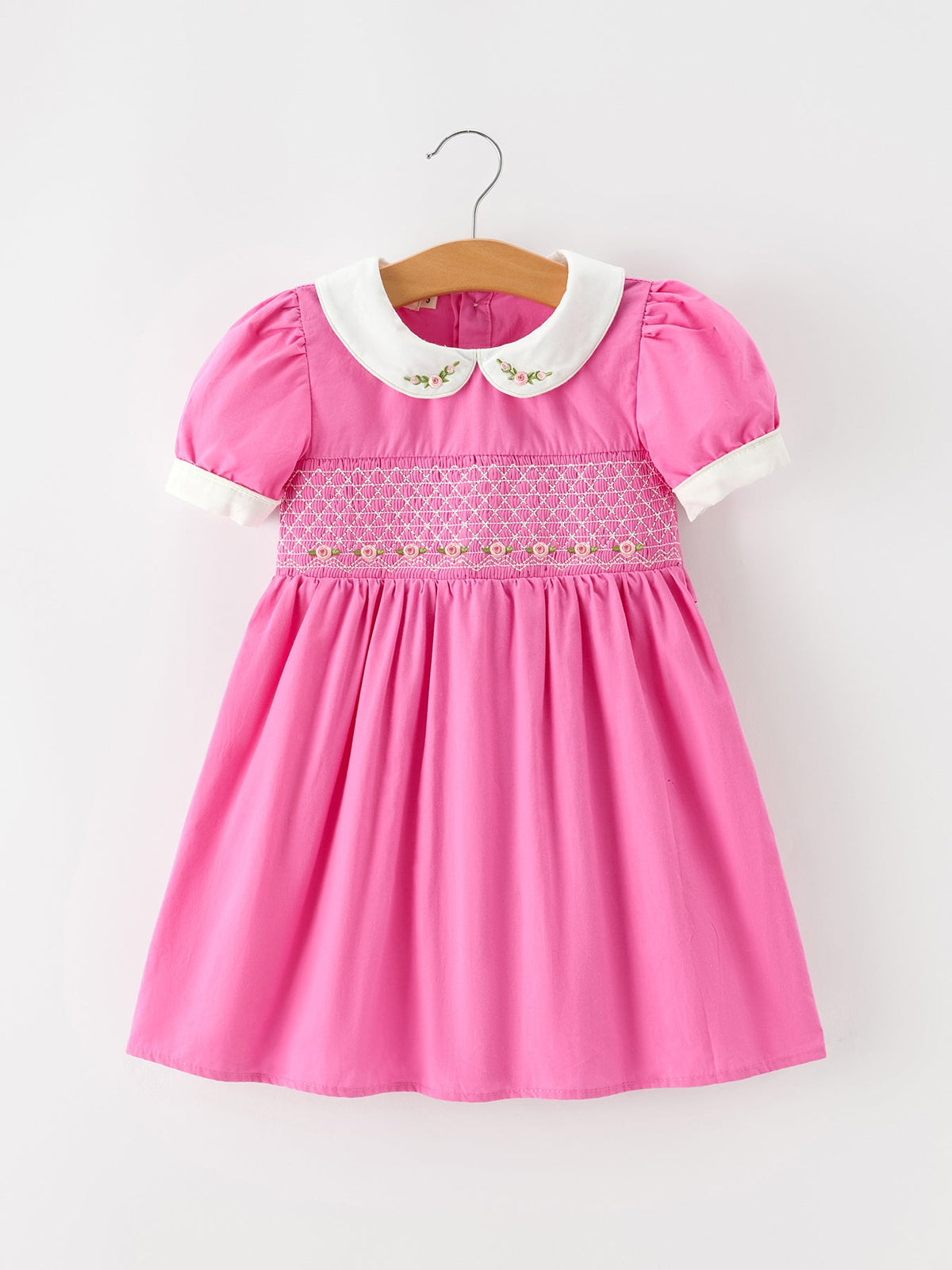 Rylee Faith Designs - FALL Girls Hot Pink Floral Embroidered Smocked Dress