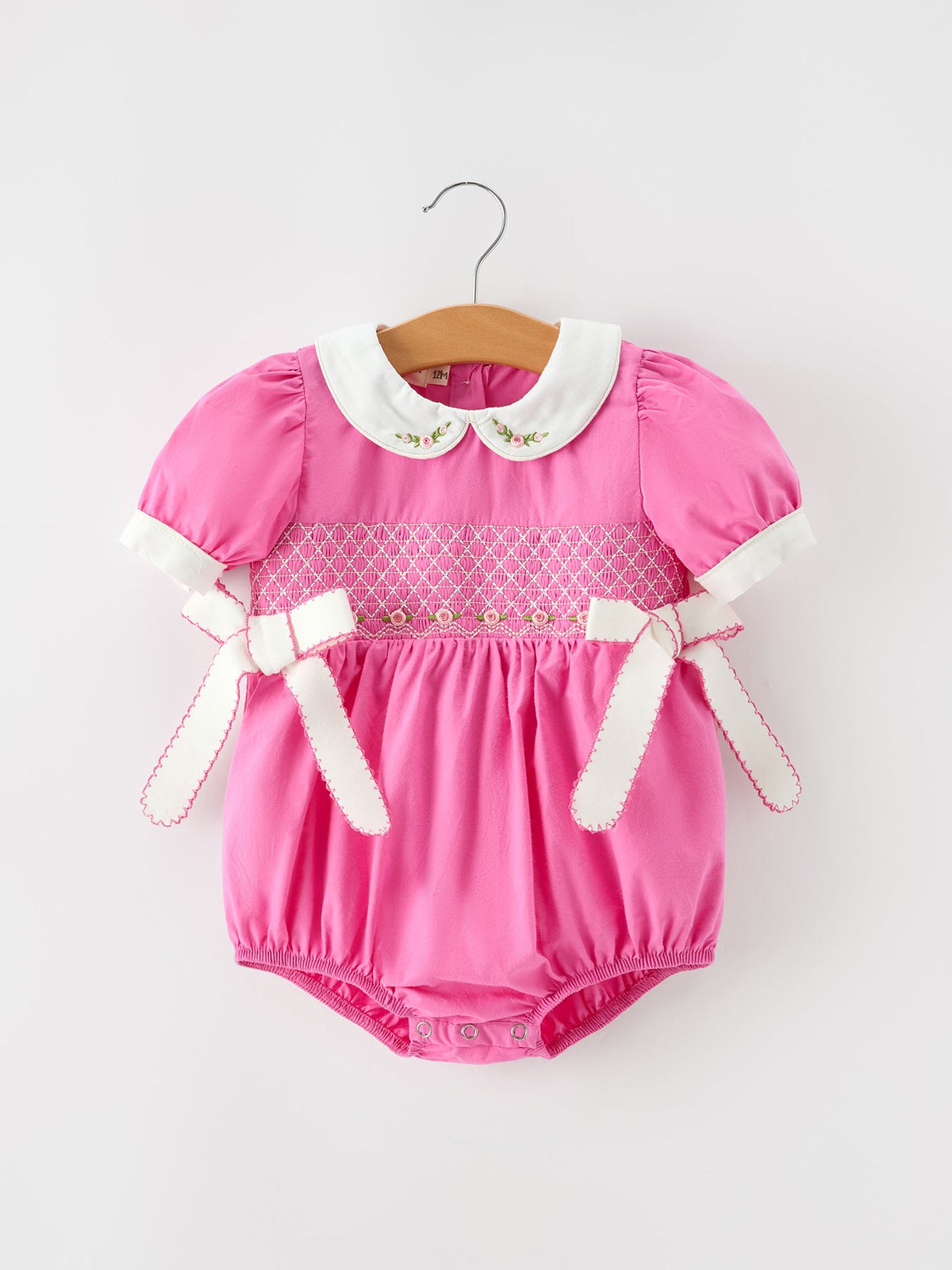 Rylee Faith Designs - FALL Girls Hot Pink Floral Smocked Bow Bubble Romper
