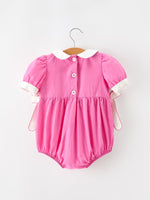 Rylee Faith Designs - FALL Girls Hot Pink Floral Smocked Bow Bubble Romper - alternate view 2