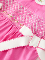 Rylee Faith Designs - FALL Girls Hot Pink Floral Smocked Bow Bubble Romper - alternate view 3