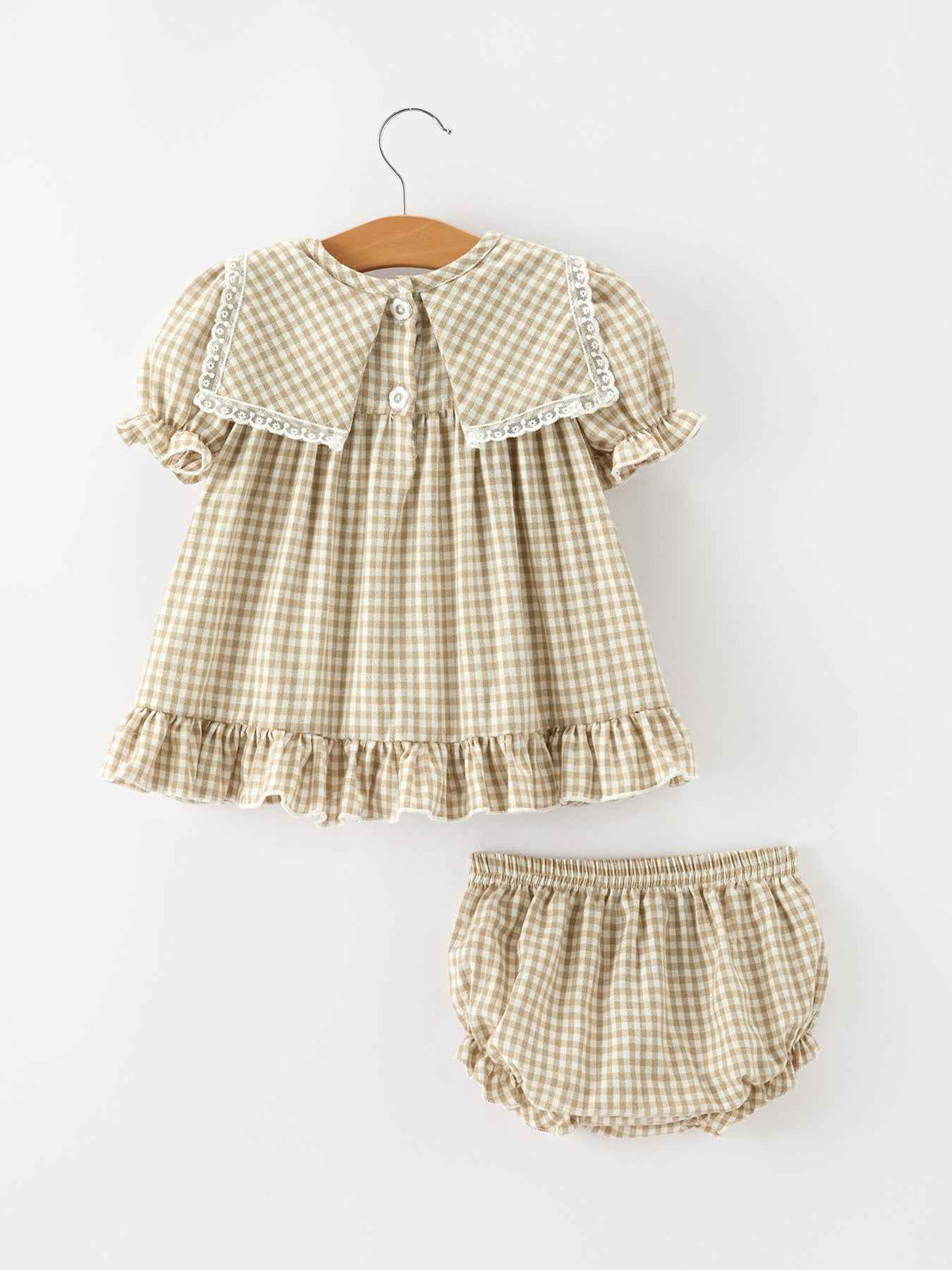 FALL Girls Khaki Plaid Floral Embroidered Bloomer Set