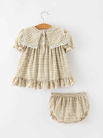 FALL Girls Khaki Plaid Floral Embroidered Bloomer Set