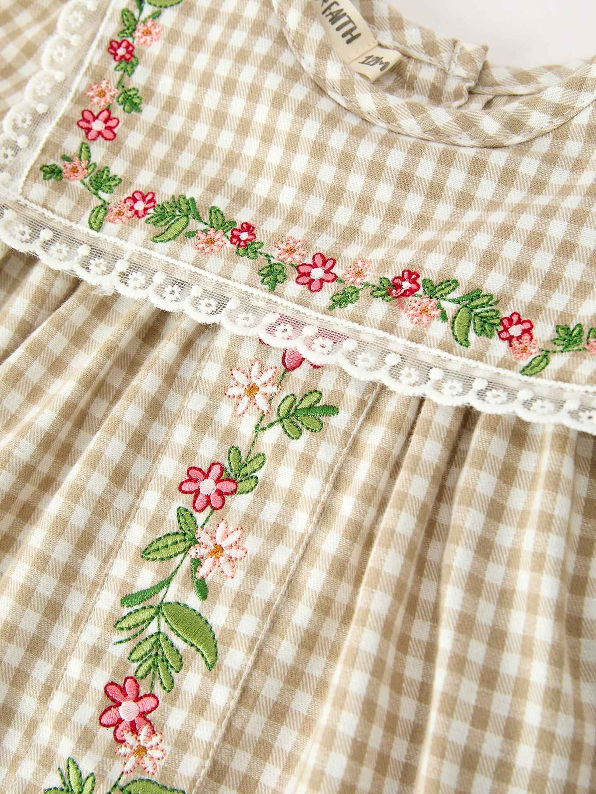 FALL Girls Khaki Plaid Floral Embroidered Bloomer Set