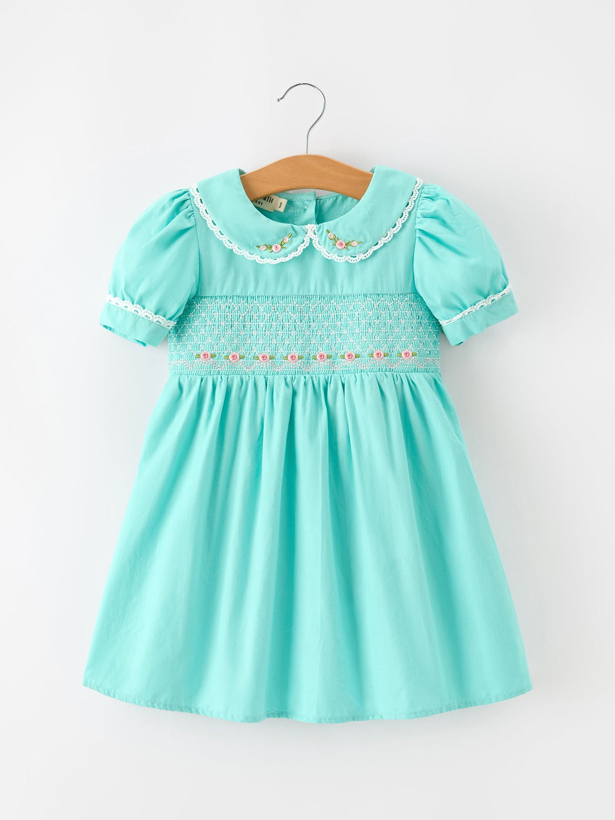 Rylee Faith Designs - FALL Girls Aqua Floral Embroidered Smocked Dress