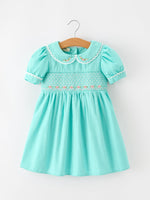 Rylee Faith Designs - FALL Girls Aqua Floral Embroidered Smocked Dress