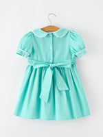 Rylee Faith Designs - FALL Girls Aqua Floral Embroidered Smocked Dress - alternate view 2