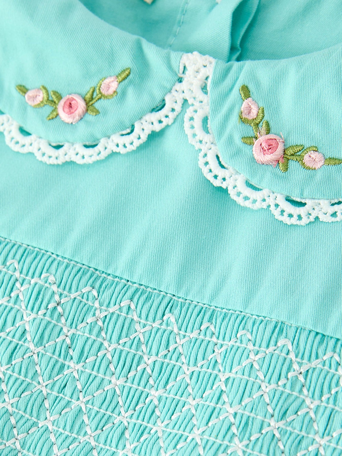 Rylee Faith Designs - FALL Girls Aqua Floral Embroidered Smocked Dress - alternate view 3