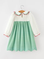 Rylee Faith Designs - Girls Christmas Green Plaid Embroidered Long Sleeve Dress - alternate view 2