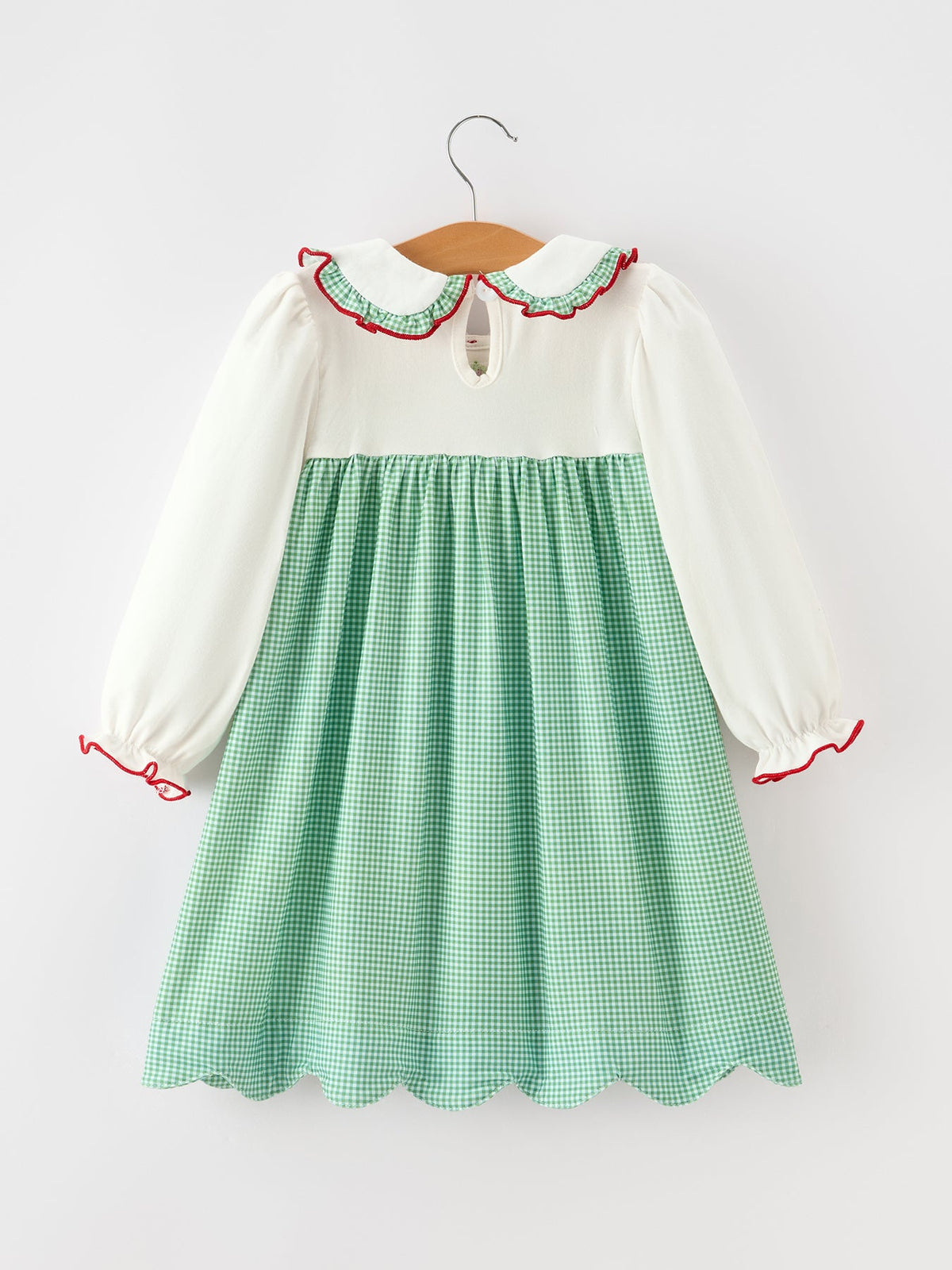 Rylee Faith Designs - Girls Christmas Green Plaid Embroidered Long Sleeve Dress - alternate view 2