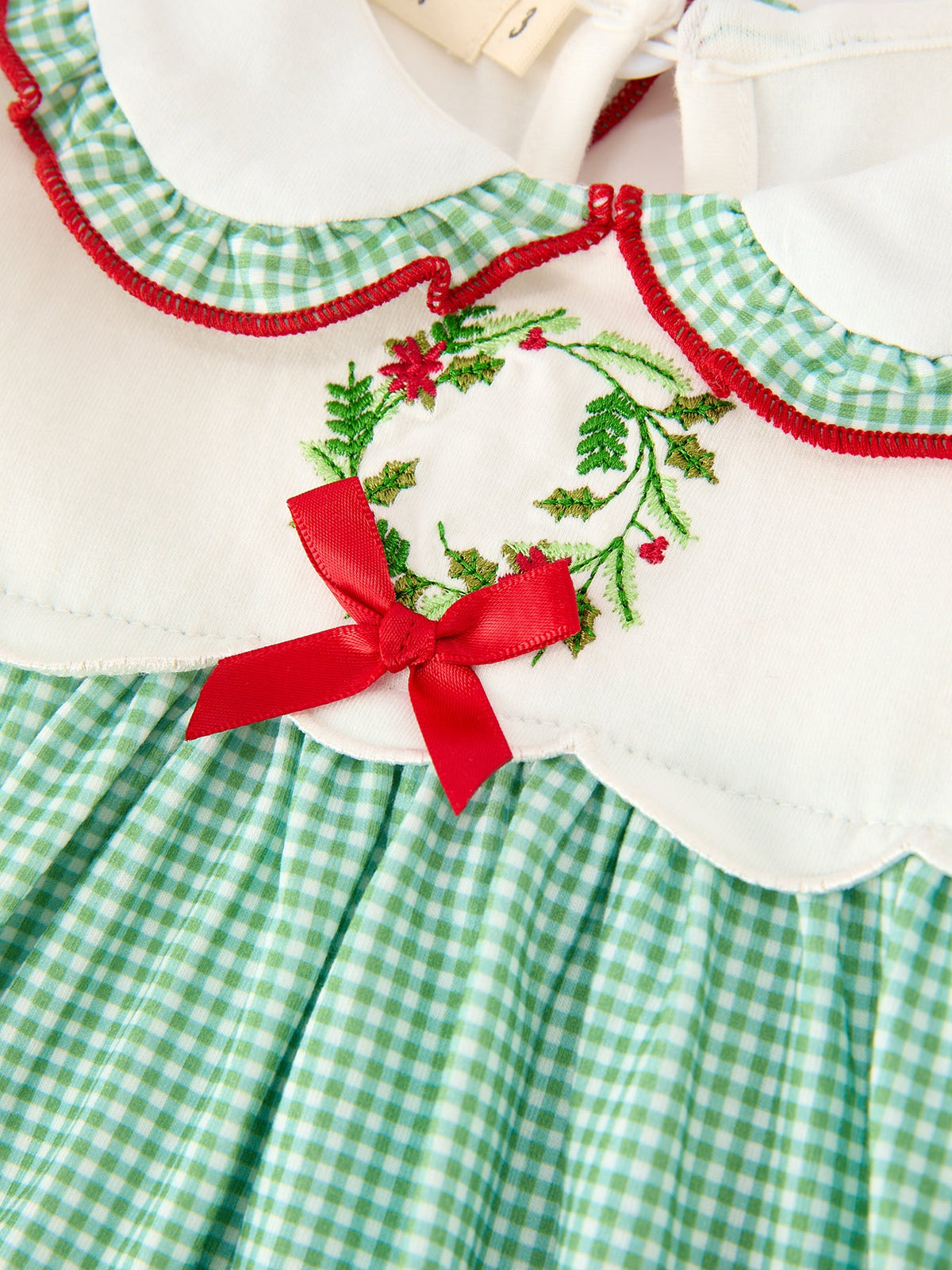 Rylee Faith Designs - Girls Christmas Green Plaid Embroidered Long Sleeve Dress - alternate view 3