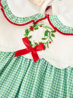Rylee Faith Designs - Girls Christmas Green Plaid Embroidered Long Sleeve Dress - alternate view 3