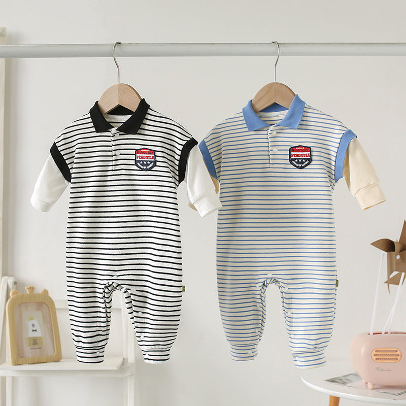 Baby Onesies Striped Male Baby Newborn Clothes Baby Autumn Clothes - Cindi Book