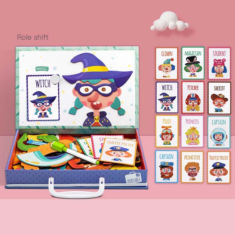 Montessori Magnetic Fun Puzzle Children's Wooden Puzzle Box Game Cartoon Educational Painting Toys For Children Gift Antistress - Cindi Book