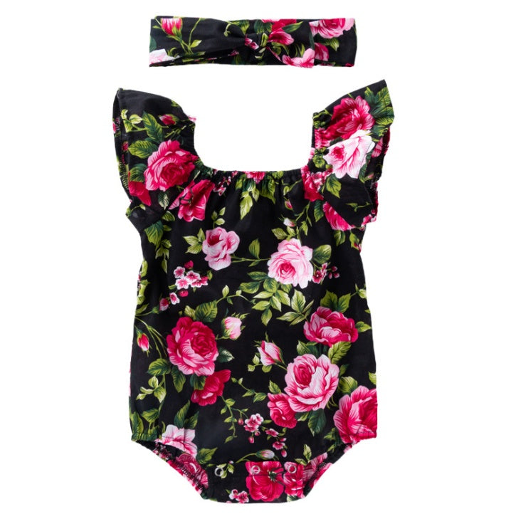Children's wear, baby, cotton, baby, baby print, small flying sleeves, romper - Cindi Book