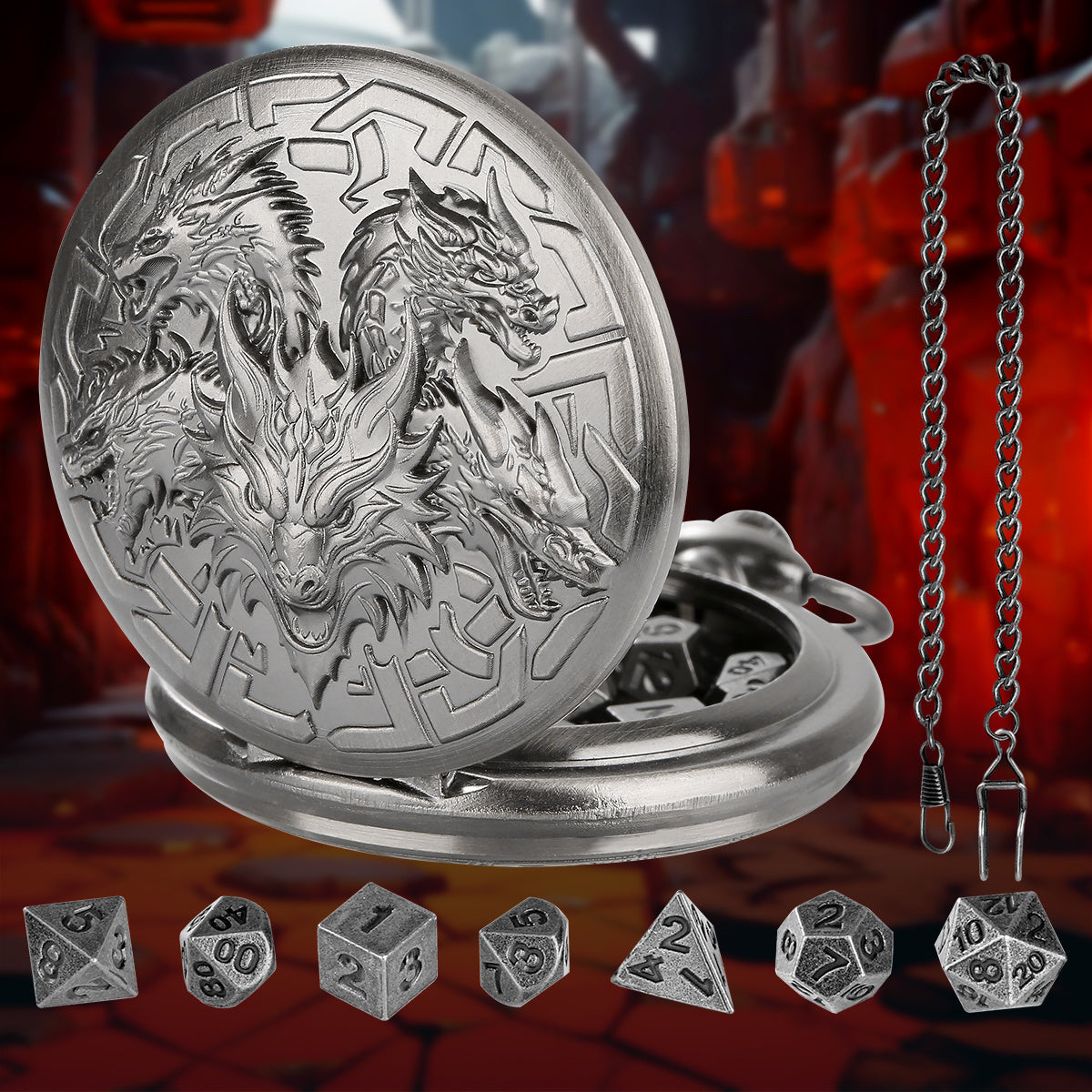 Retro Creative Pocket Watch Shaped Tabletop Game Dice Set -7PCS Metal Polyhedral Dice, Steampunk Style Portable DND Dice Set, Exquisite Metal Craftsmanship, Adding Unique Charm To Tabletop Games - Cindi Book