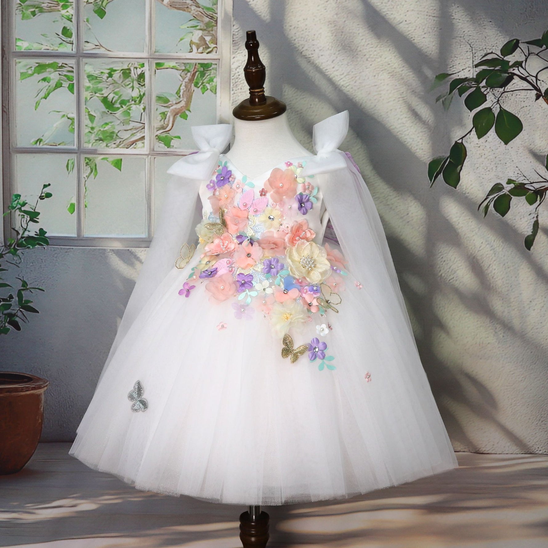 Children's Handmade Applique Dress White - Cindi Book