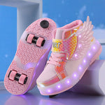 Children's Double-wheel Deformed Wings LED Luminous Rollerskate - Cindi Book