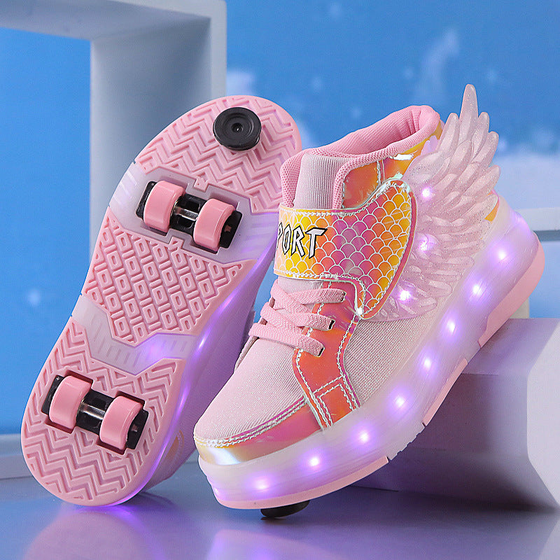 Children's Double-wheel Deformed Wings LED Luminous Rollerskate - Cindi Book