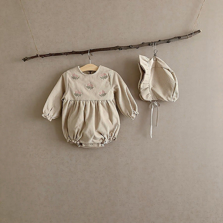 Kids Corduroy Embroidered Long Sleeve Romper Bodysuit - Cindi Book