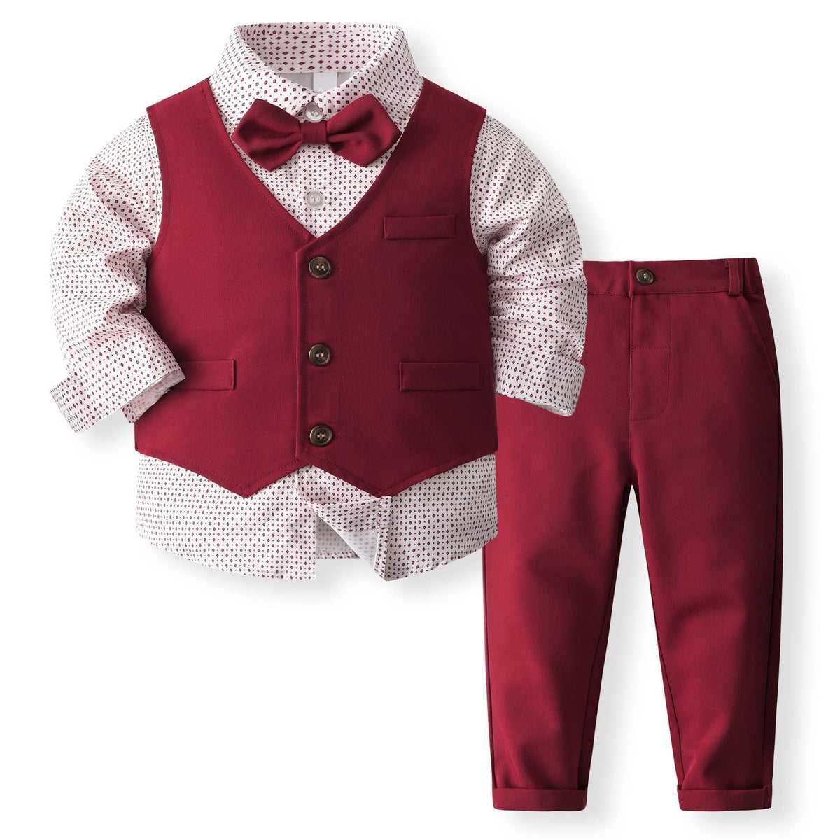 Boy's Waistcoat Suit Spring And Autumn Flower Girl Wedding Clothes Suit - Cindi Book