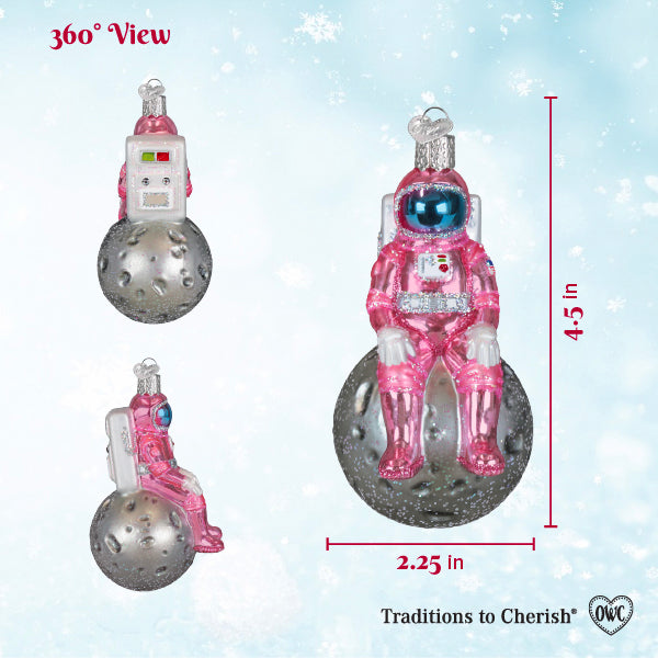 Old World Christmas Pink Astronaut Ornament - hand-blown glass Christmas tree ornament (view 6)