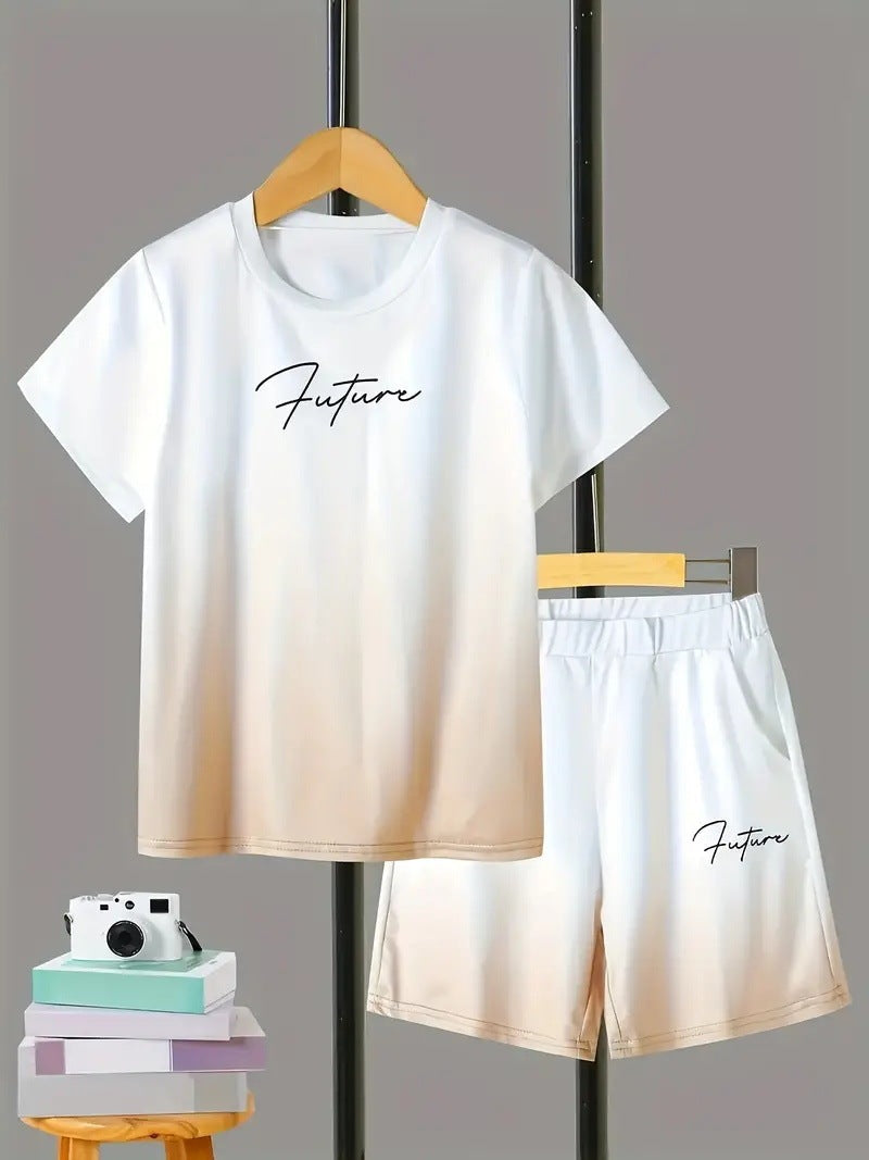 Boys' Casual Short Sleeve T-shirt Top Shorts Two-piece Set - Cindi Book