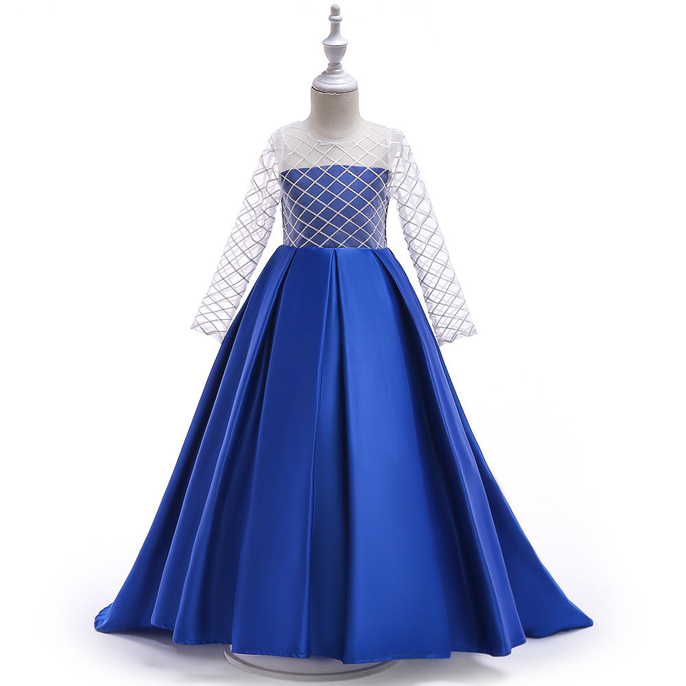 Mesh Long Sleeve Trailing Girls' Dress - Cindi Book