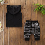 2PCS Toddler Kids Baby Boy Sleeveless Hooded Clothes T-shirt Tops Camo Pants Outfits - Cindi Book