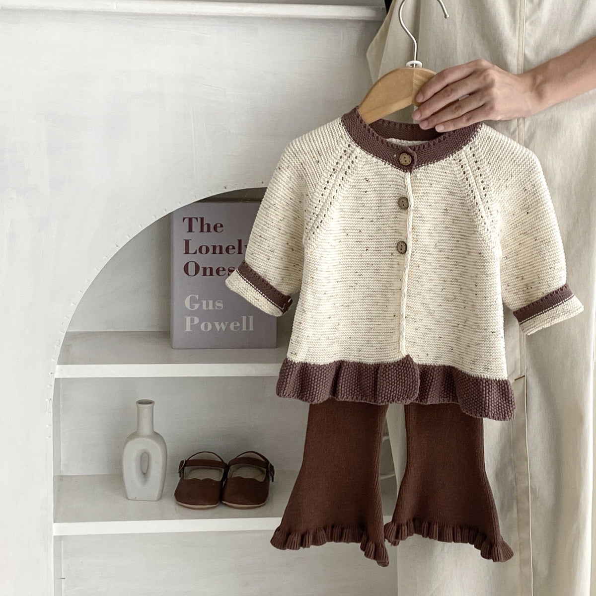 Baby Dot Yarn Ruffled Knitted Cardigan Coat Knitted Bell-bottom Pants - Cindi Book