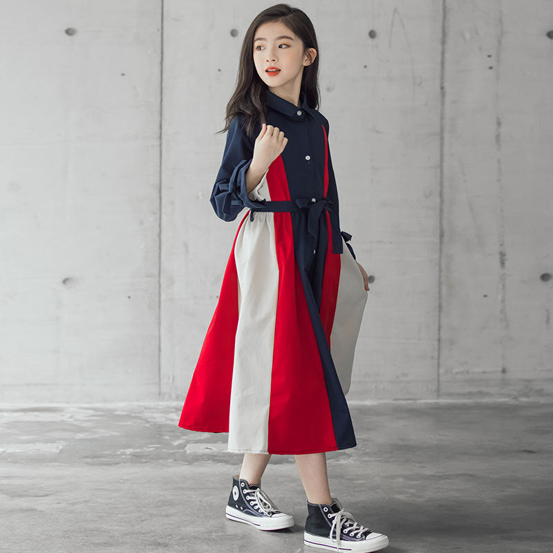 Korean Version Of The Big Kids Girls Multi-color Stitching Fashion A-line Skirt - Cindi Book