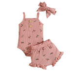 Infant Set Waffle Floral Print Suspenders Three Piece Set - Cindi Book