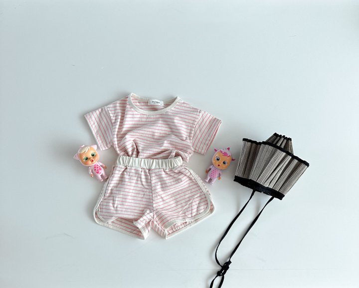 Breathable Stripes Homewear Short Sleeve Shorts Outwear Children's Clothing - Cindi Book
