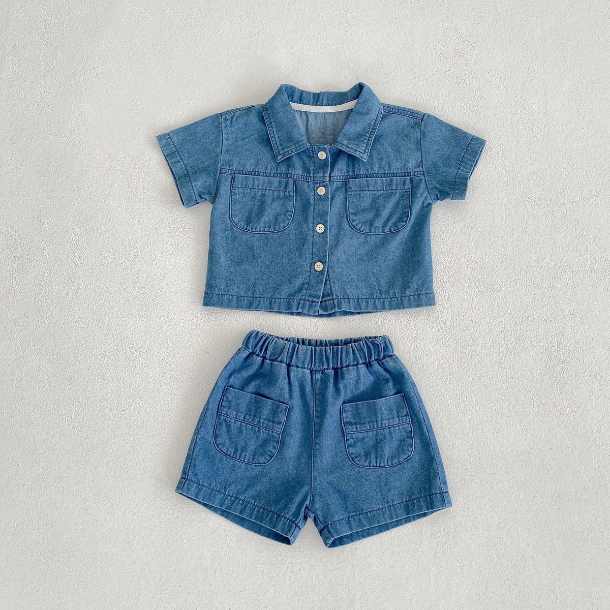 Denim Short Sleeve Pocket Top Boyshorts Baby Boy Suit - Cindi Book