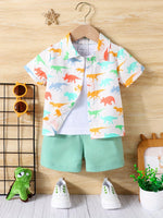 Baby Short Sleeve Shorts Cardigan Two-piece Set Animal Dinosaur Print - Cindi Book