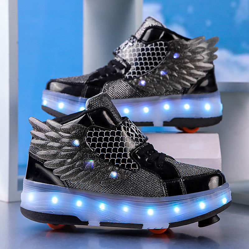 Children's Double-wheel Deformed Wings LED Luminous Rollerskate - Cindi Book