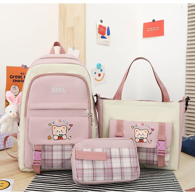 Large Capacity High School Plaid Three-piece Set Junior High School Student Elementary School Studebt Backpack - Cindi Book
