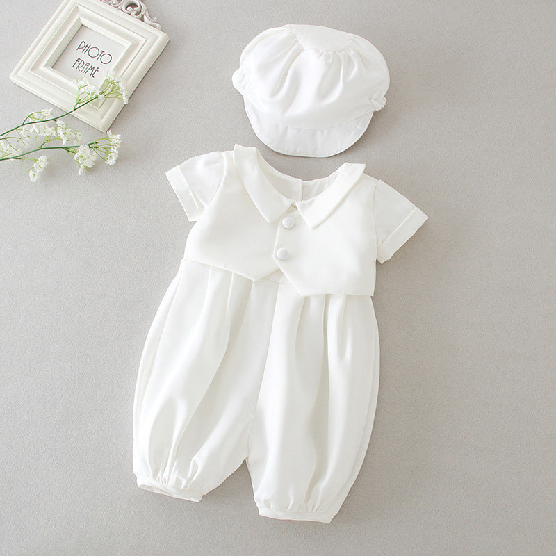 Boy's White Full Moon Full Year Wine Suit With Hat Dress Two-piece Set - Cindi Book