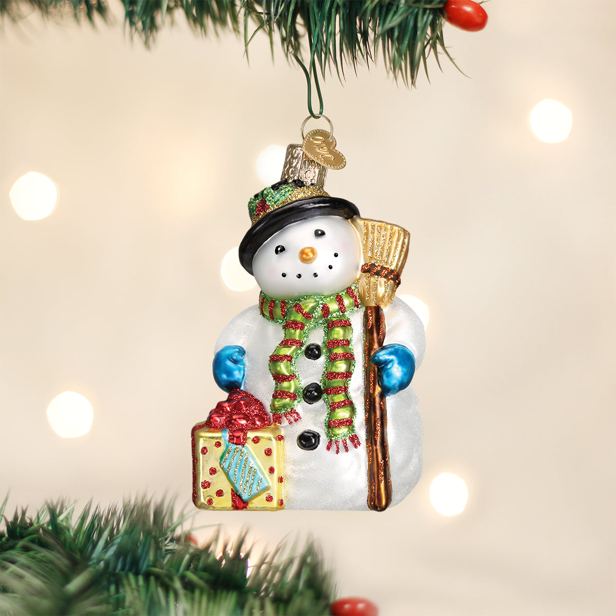Old World Christmas Gleeful Snowman Ornament - hand-blown glass Christmas tree ornament