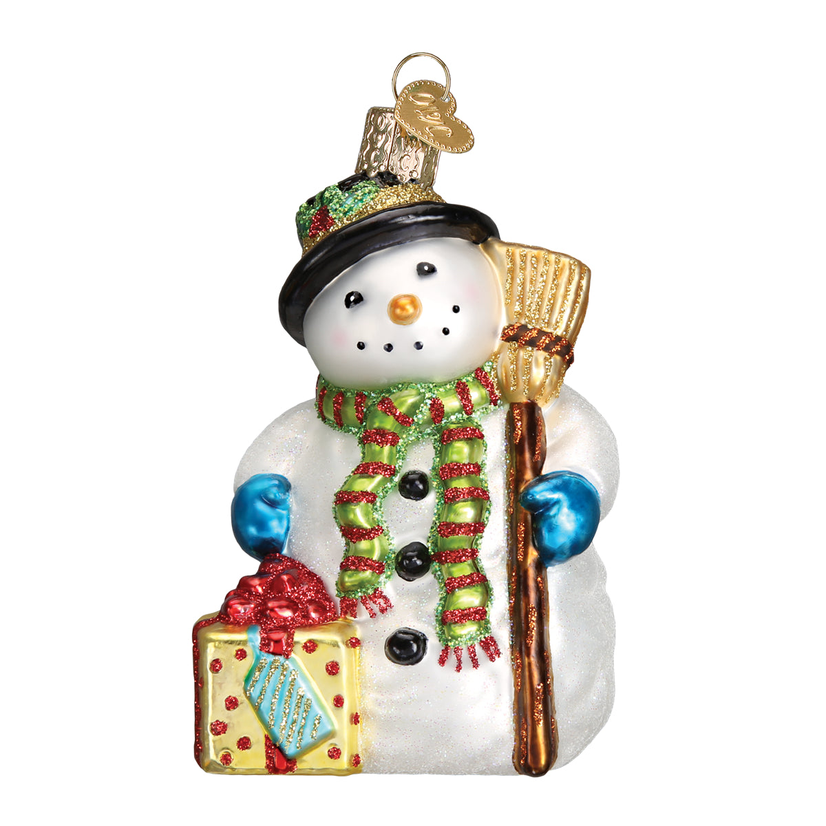 Old World Christmas Gleeful Snowman Ornament - hand-blown glass Christmas tree ornament (view 3)