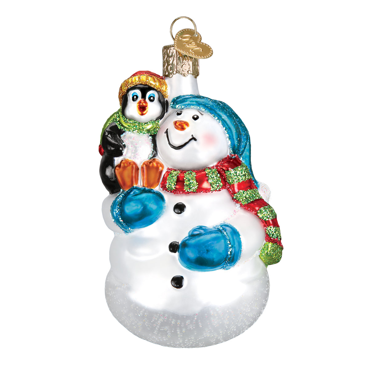 Old World Christmas Snowman With Penguin Pal - hand-blown glass Christmas tree ornament (view 3)
