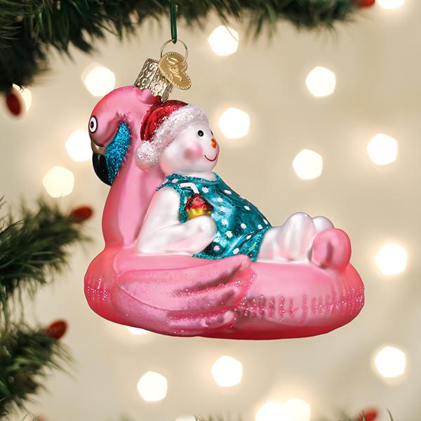 Old World Christmas Pool Float Snowman Ornament - hand-blown glass Christmas tree ornament