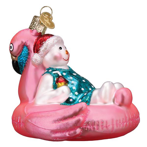 Old World Christmas Pool Float Snowman Ornament - hand-blown glass Christmas tree ornament (view 3)
