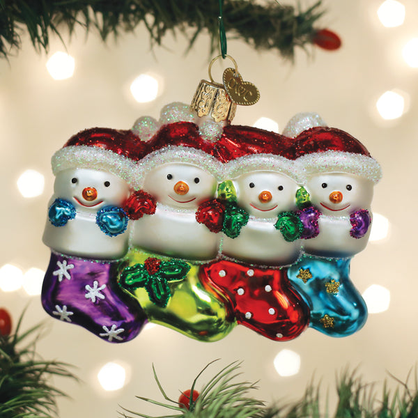 Old World Christmas Snow Family Of 4 Ornament - hand-blown glass Christmas tree ornament