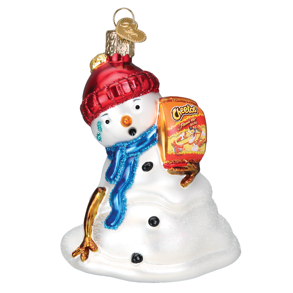 Old World Christmas Flamin' Hot Cheetos Snowman Ornament - hand-blown glass Christmas tree ornament (view 3)