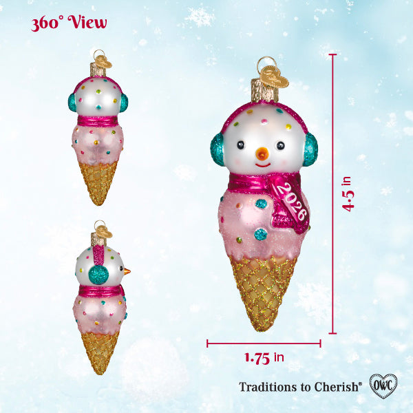 Old World Christmas 2026 Snowman Ornament - hand-blown glass Christmas tree ornament (view 6)