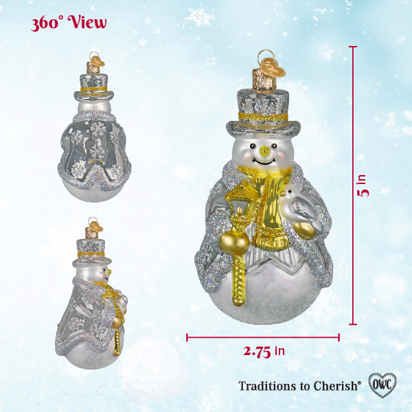 Old World Christmas Sterling Snowman Ornament - hand-blown glass Christmas tree ornament (view 6)