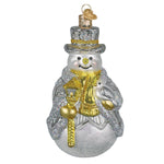 Old World Christmas Sterling Snowman Ornament - hand-blown glass Christmas tree ornament (view 2)
